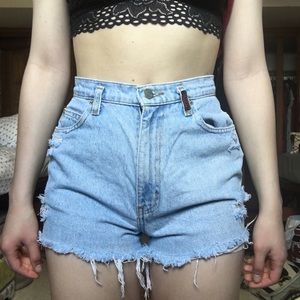 High Waisted Ripped Jean Shorts
